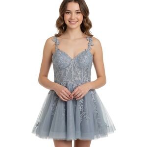 Pomuyoo Lace Embroidered Fit & Flare Mini Dress Blue Size 8 Homecoming Fairycore